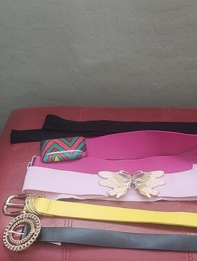 Assorted Women’s Fashion Belts - Pink, Hot Pink, Yellow, Black, Gray